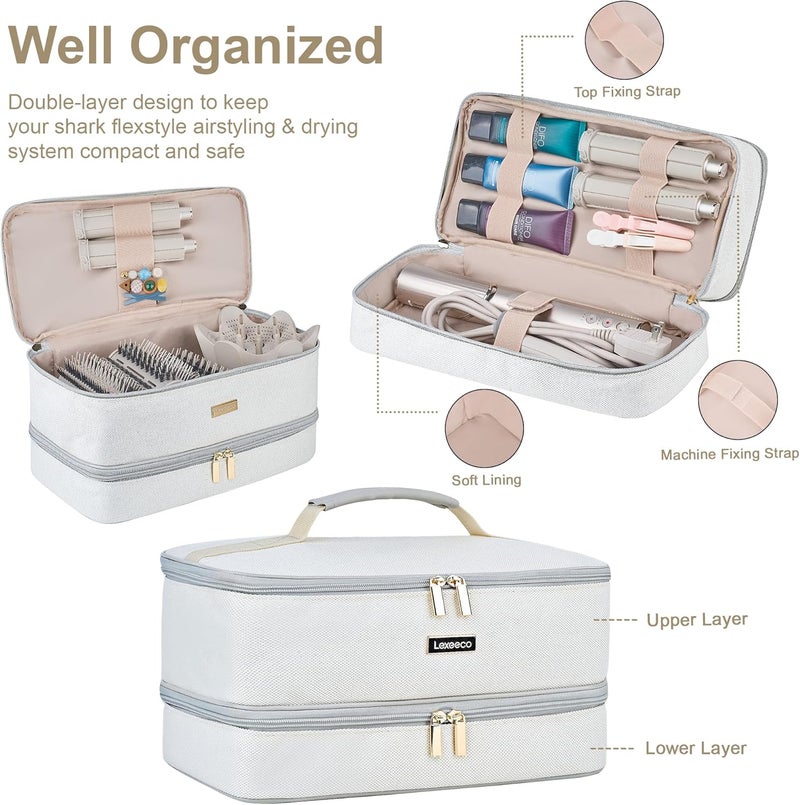 Lexeeco Travel Carrying Case for Shark Flexstyle Attachments Double Layer Hair Dryer Case for Dy son Air wrap Shark Flex Fusion Holder Hair Accessories Tool Organizer Revlon Straightener Styler Bag(Grey) - Image 2